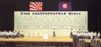 全ての組み合わせが決まった抽選会場のステージ=大阪のフェスティバルホールで